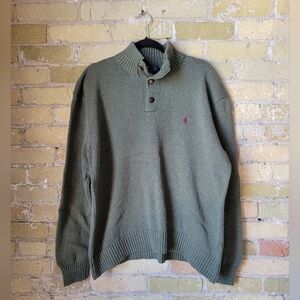 Vintage Polo Ralph Lauren Army Green Sweater Size XL 100% Cotton Wood Buttons